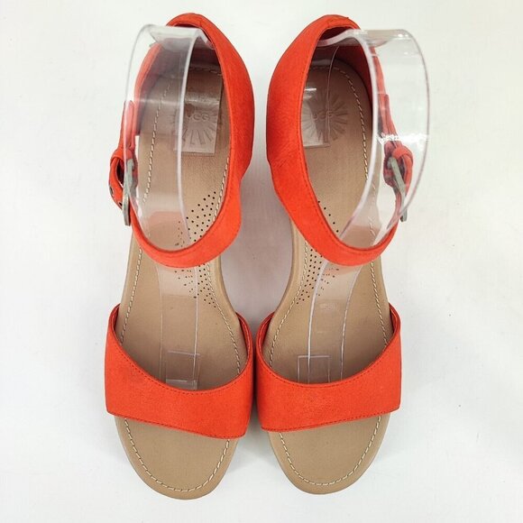 UGG Woman’s Wedge Red Leather Strappy Espadrille Comfort Sandals Size 9 - Picture 4 of 13